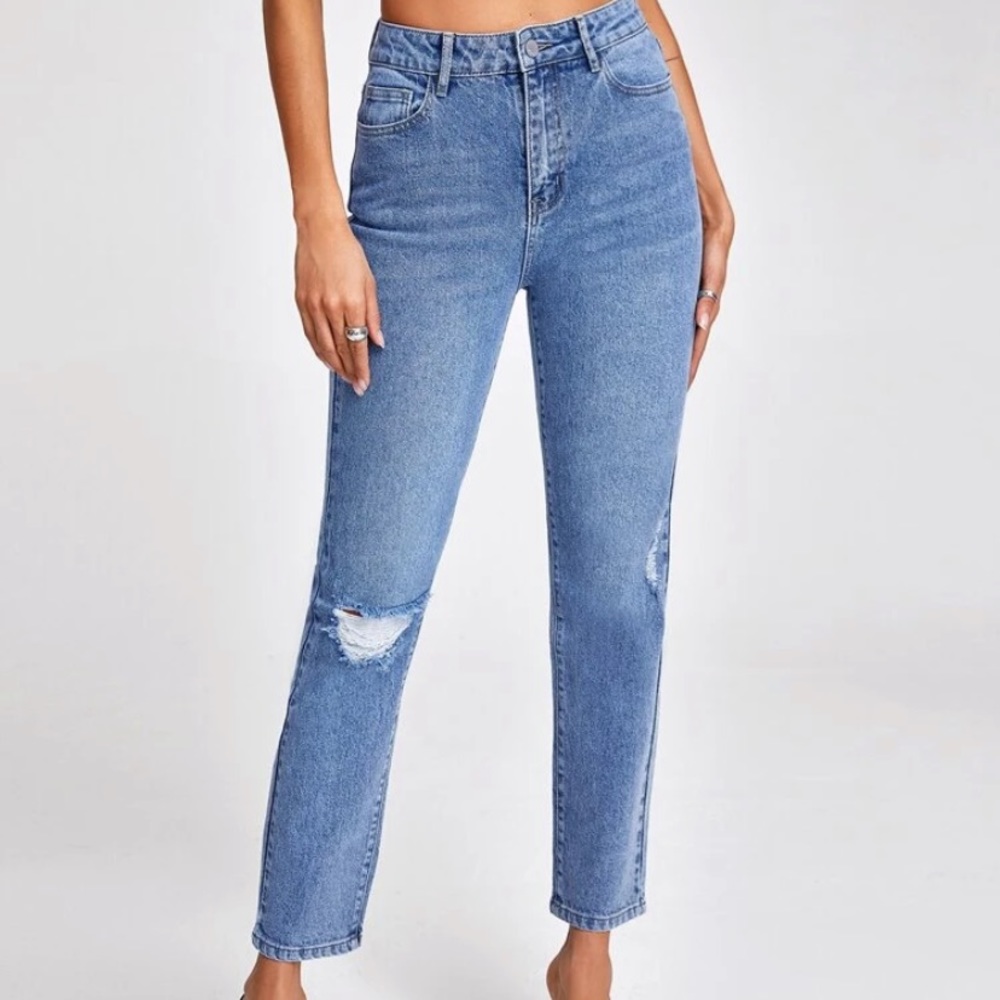 Shein High Waist Ripped Mom Fit Jeans 27 NWT